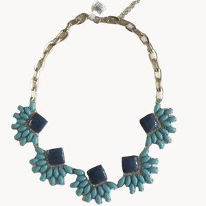 Dangling Bead Necklace Blue Diamond-shaped Stones and Green Leaf Bead